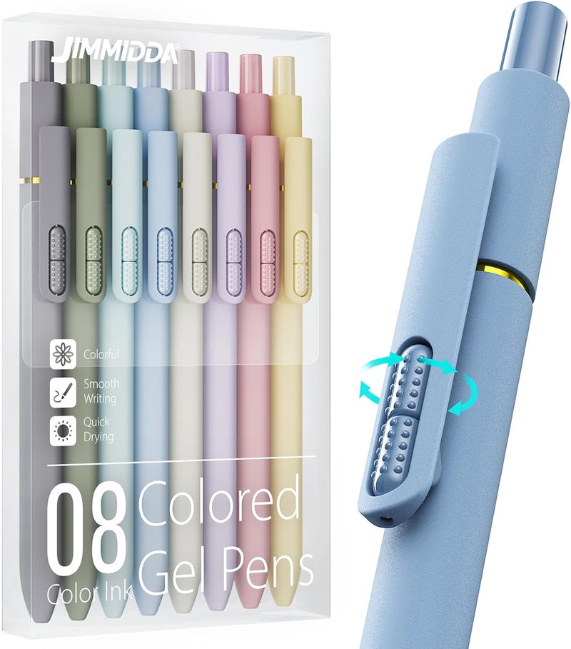 Jimmidda Colorful Gel Pens - 8 Pcs Colored Ink Pens Coloring | 0.7MM Smooth Writing Medium Point - Quick Drying Retractable Colored Pen for Journaling Note Taking (Morandi - 8Pcs - Image 1